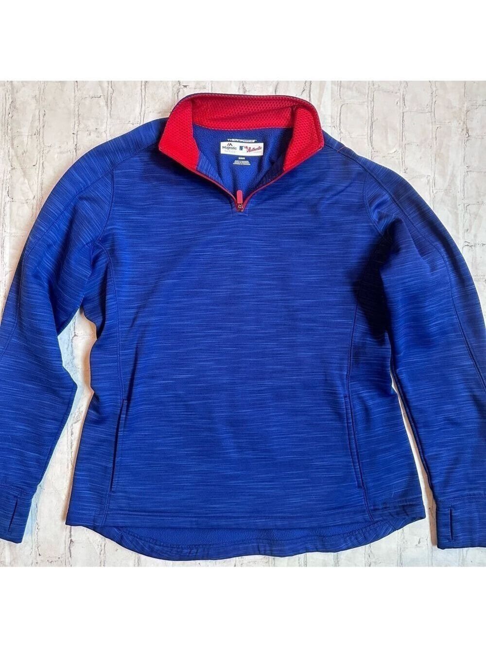 EUC Women’s Medium Majestic Fan Fashion MLB LS Fitted Pullover 1/4 Zip Jacket